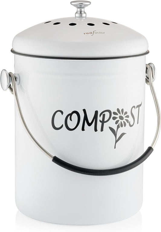 Deluxe Stainless Steel Compost Bin for Kitchen - Dual Filter Technology - 5L Capacity - Includes Replacement Filters - Nourishment Tapestry