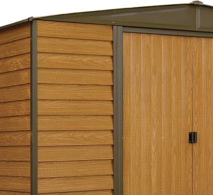 Durable 8x6 Ft Steel Storage Shed: Stylish Coffee/Woodgrain Design - Nourishment Tapestry