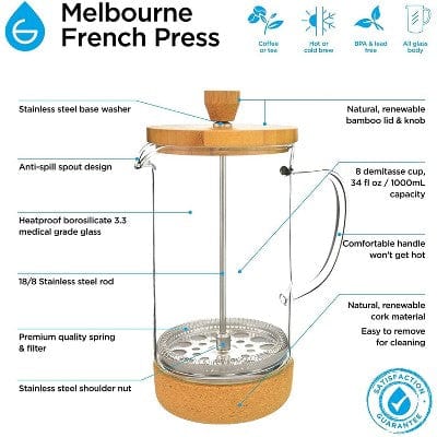 Eco - Chic 34oz French Press Coffee Maker with Bamboo Cork Design - Nourishment Tapestry