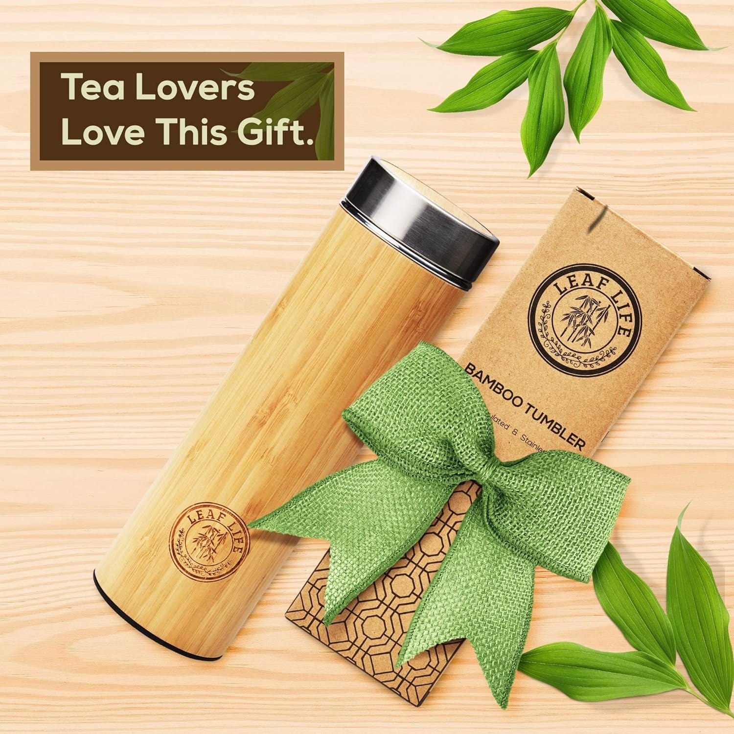 Eco - Friendly 17oz Bamboo Tea Thermos with Infuser: Brew Fresh Loose Leaf Tea On - The - Go - Nourishment Tapestry