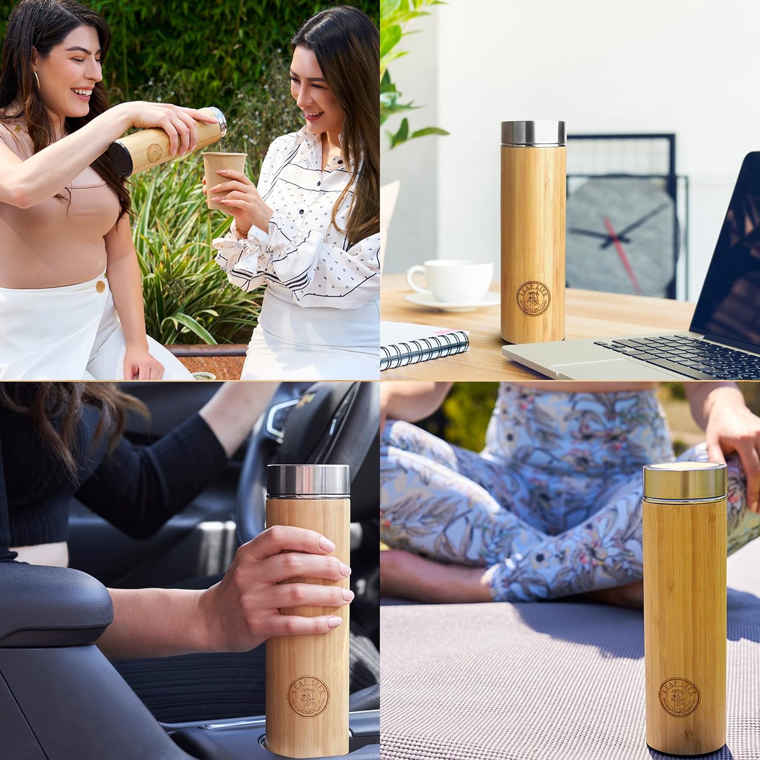 Eco - Friendly 17oz Bamboo Tea Thermos with Infuser: Brew Fresh Loose Leaf Tea On - The - Go - Nourishment Tapestry