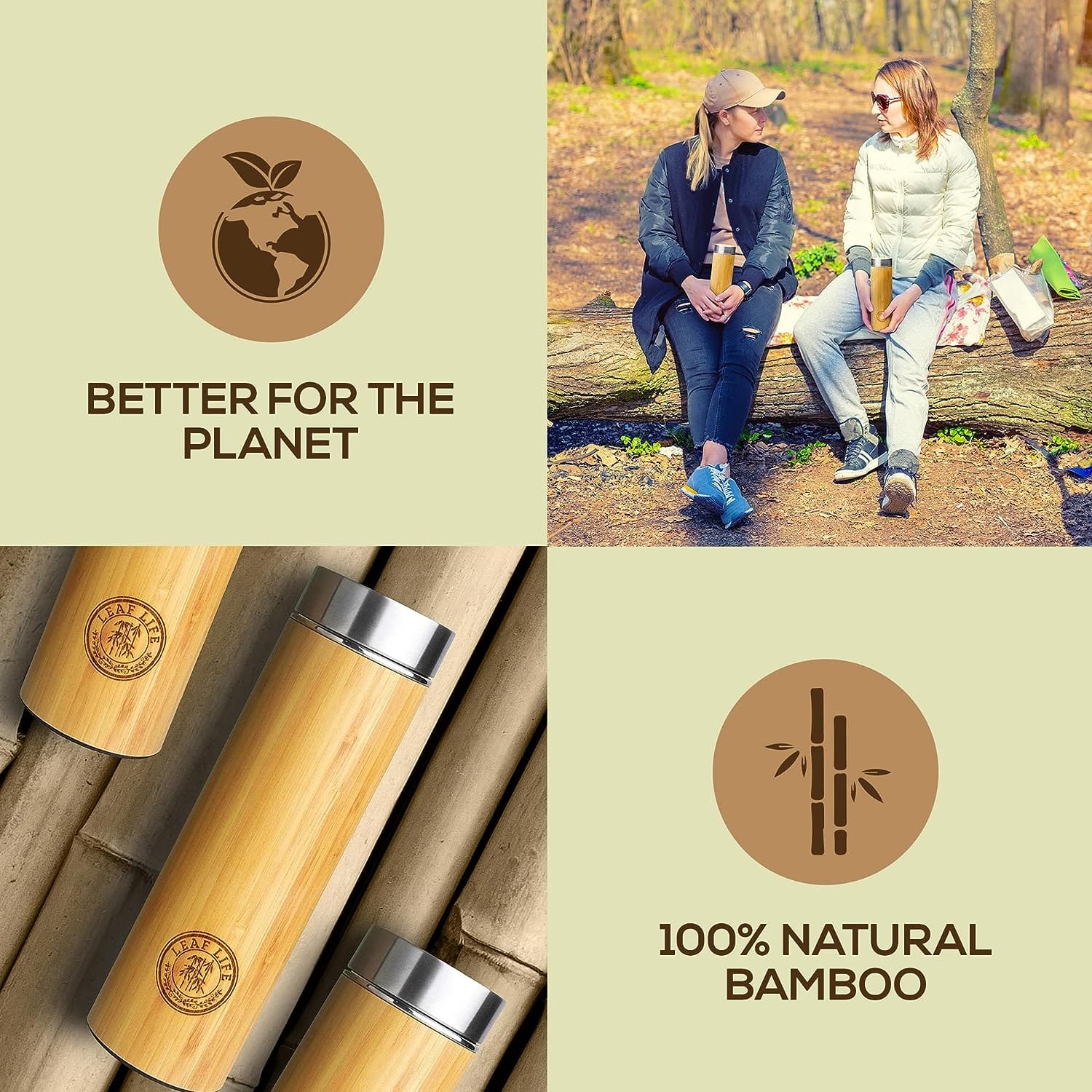 Eco - Friendly 17oz Bamboo Tea Thermos with Infuser: Brew Fresh Loose Leaf Tea On - The - Go - Nourishment Tapestry