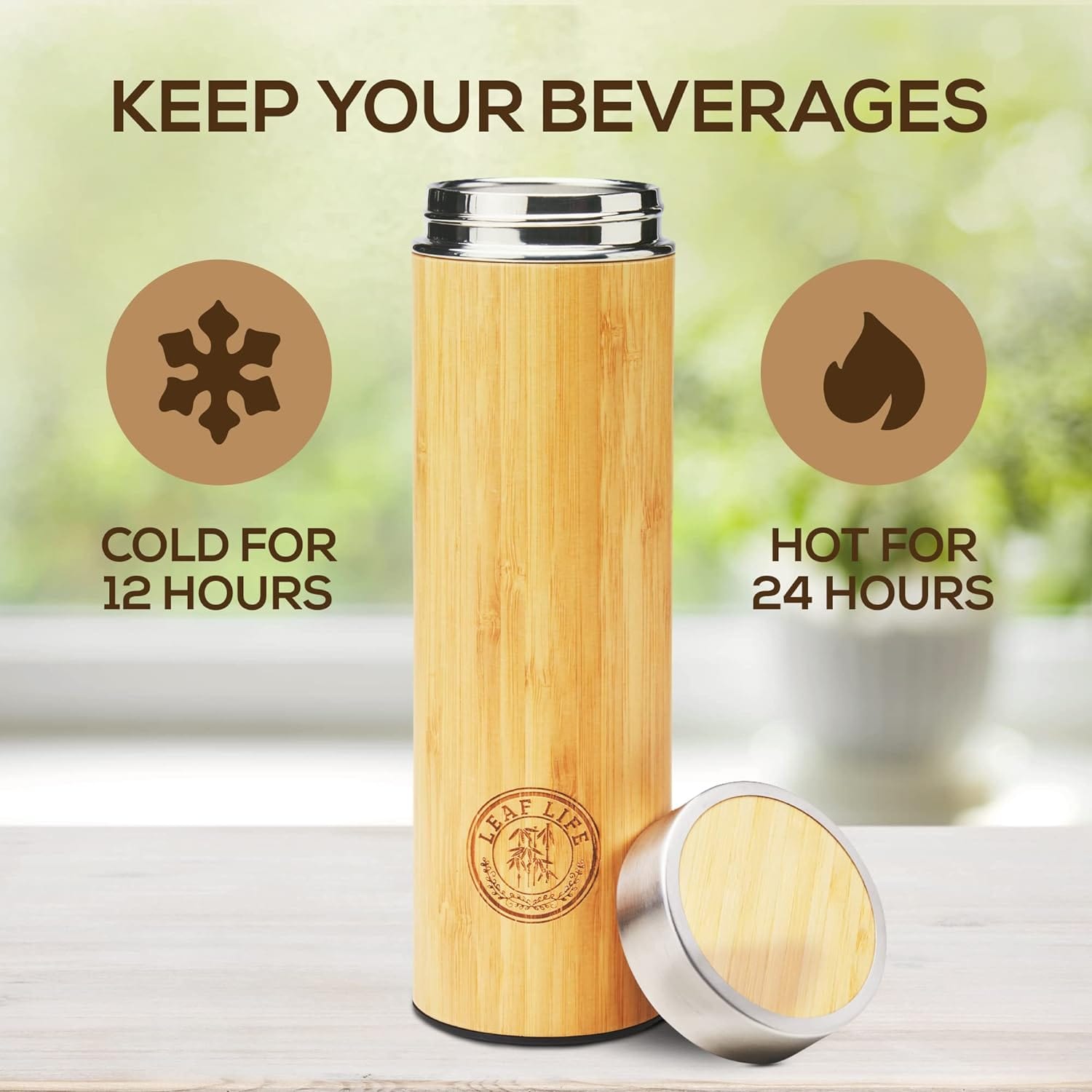 Eco - Friendly 17oz Bamboo Tea Thermos with Infuser: Brew Fresh Loose Leaf Tea On - The - Go - Nourishment Tapestry