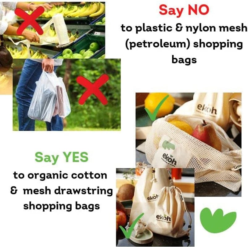 EKOH 9 - Pack Reusable Produce Bags: Eco - Friendly Mesh Grocery Storage - Nourishment Tapestry