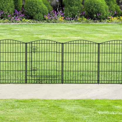 'Elegant 11.8ft Decorative Garden Fence: 5 Panels + Gate, Black Rustproof Wire Barrier for Backyard, Patio - No - Dig Installation' - Nourishment Tapestry