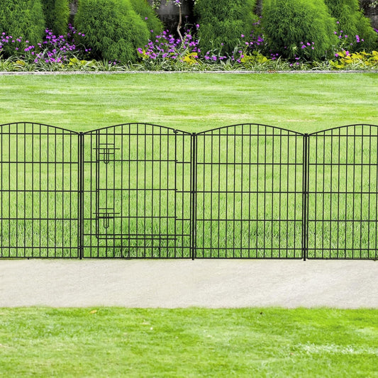 'Elegant 11.8ft Decorative Garden Fence: 5 Panels + Gate, Black Rustproof Wire Barrier for Backyard, Patio - No - Dig Installation' - Nourishment Tapestry
