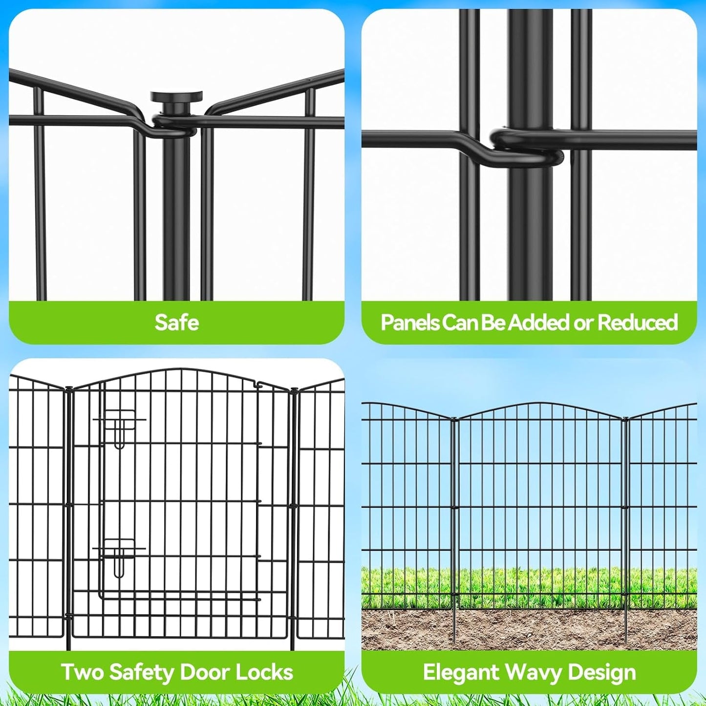 'Elegant 11.8ft Decorative Garden Fence: 5 Panels + Gate, Black Rustproof Wire Barrier for Backyard, Patio - No - Dig Installation' - Nourishment Tapestry