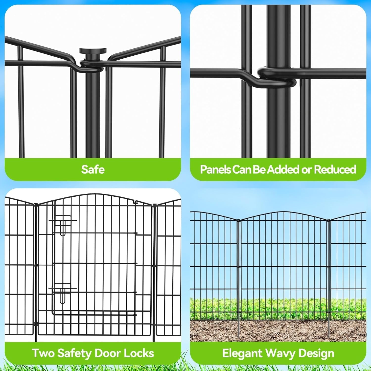 'Elegant 11.8ft Decorative Garden Fence: 5 Panels + Gate, Black Rustproof Wire Barrier for Backyard, Patio - No - Dig Installation' - Nourishment Tapestry