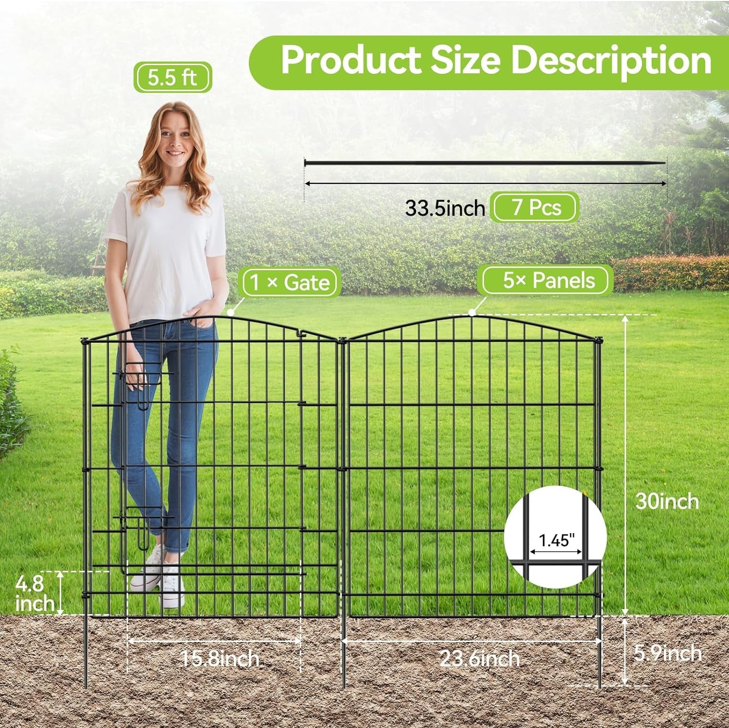 'Elegant 11.8ft Decorative Garden Fence: 5 Panels + Gate, Black Rustproof Wire Barrier for Backyard, Patio - No - Dig Installation' - Nourishment Tapestry