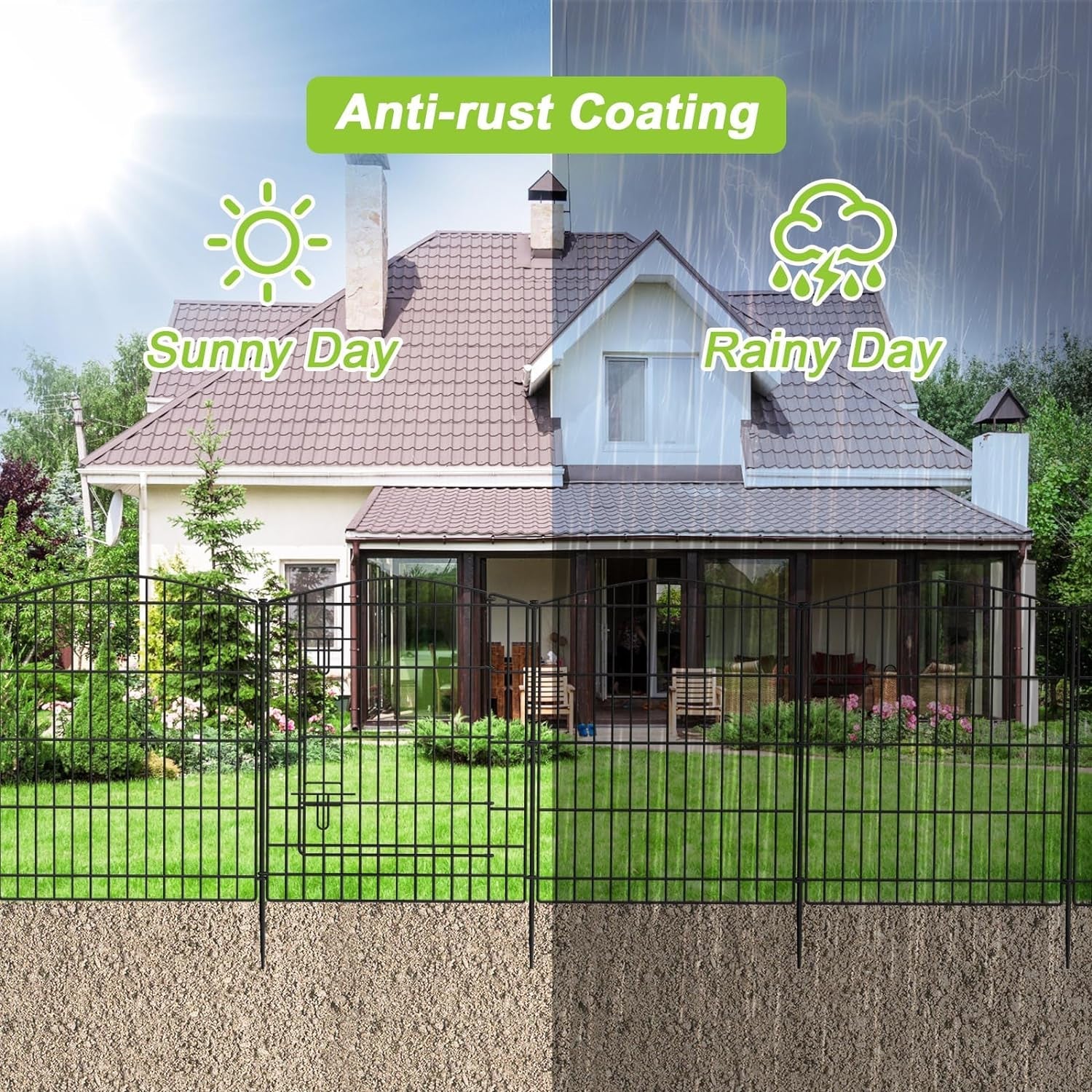 'Elegant 11.8ft Decorative Garden Fence: 5 Panels + Gate, Black Rustproof Wire Barrier for Backyard, Patio - No - Dig Installation' - Nourishment Tapestry
