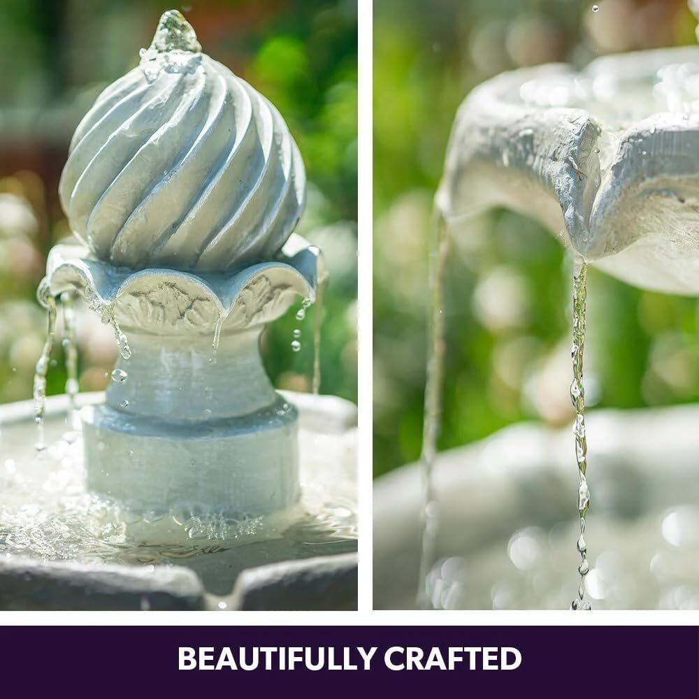 Elegant 3 - Tier Solar Bird Bath Fountain - Light Grey Garden Oasis - Nourishment Tapestry