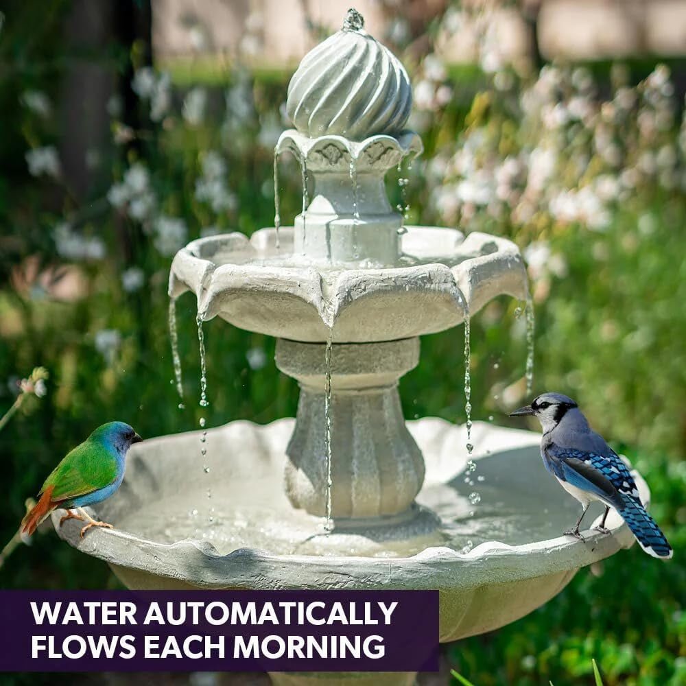 Elegant 3 - Tier Solar Bird Bath Fountain - Light Grey Garden Oasis - Nourishment Tapestry
