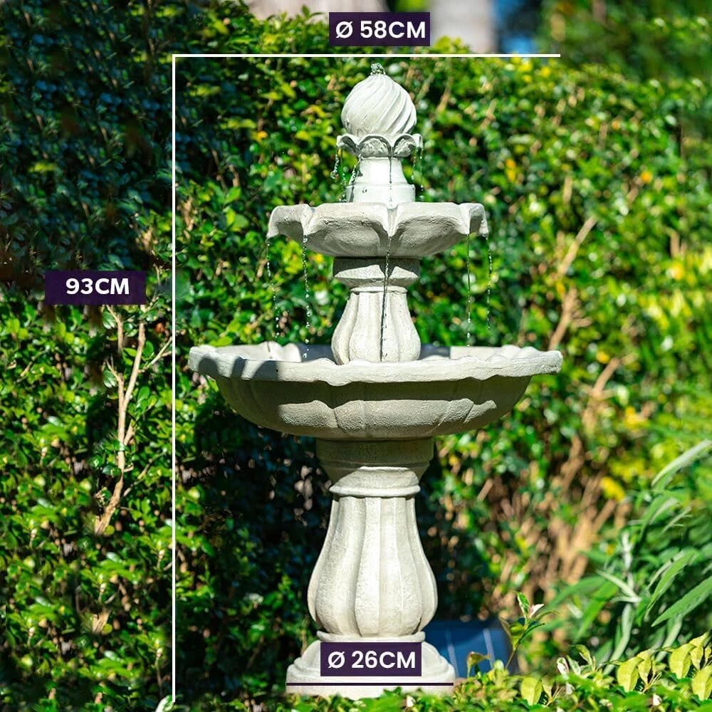 Elegant 3 - Tier Solar Bird Bath Fountain - Light Grey Garden Oasis - Nourishment Tapestry