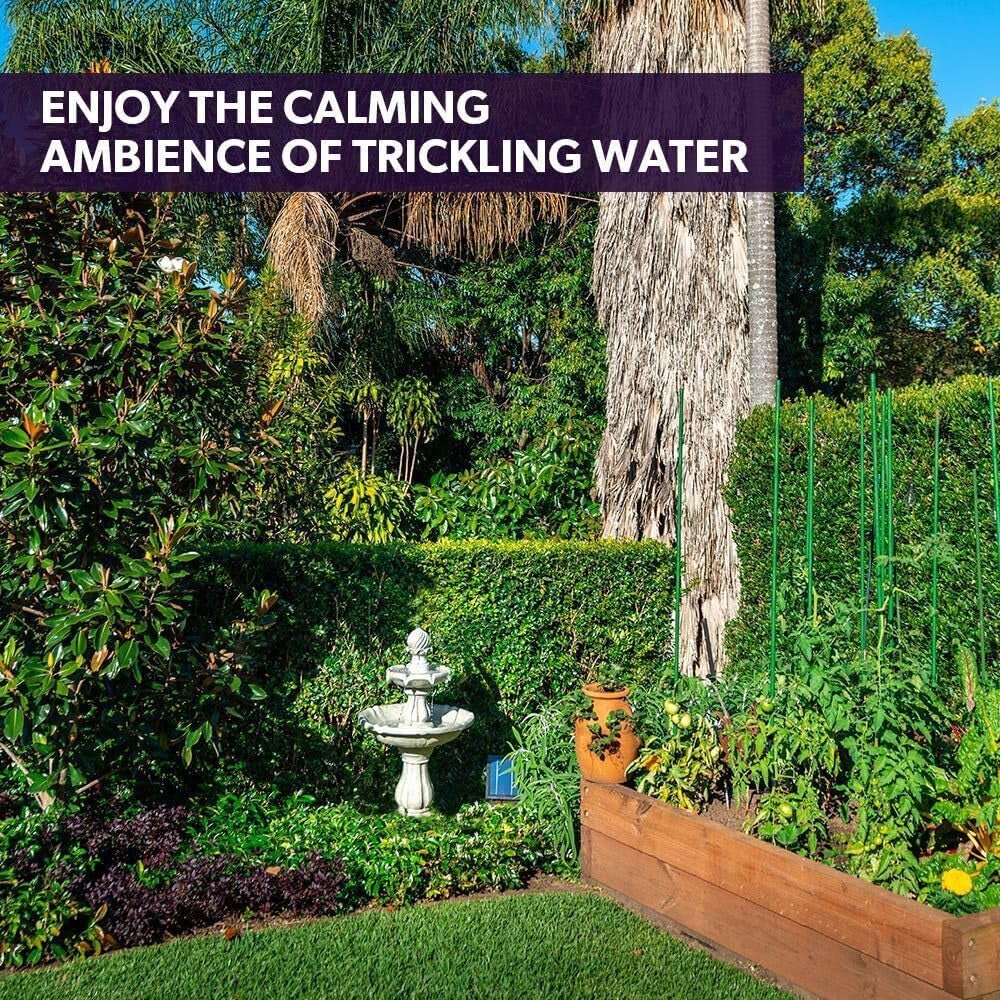 Elegant 3 - Tier Solar Bird Bath Fountain - Light Grey Garden Oasis - Nourishment Tapestry
