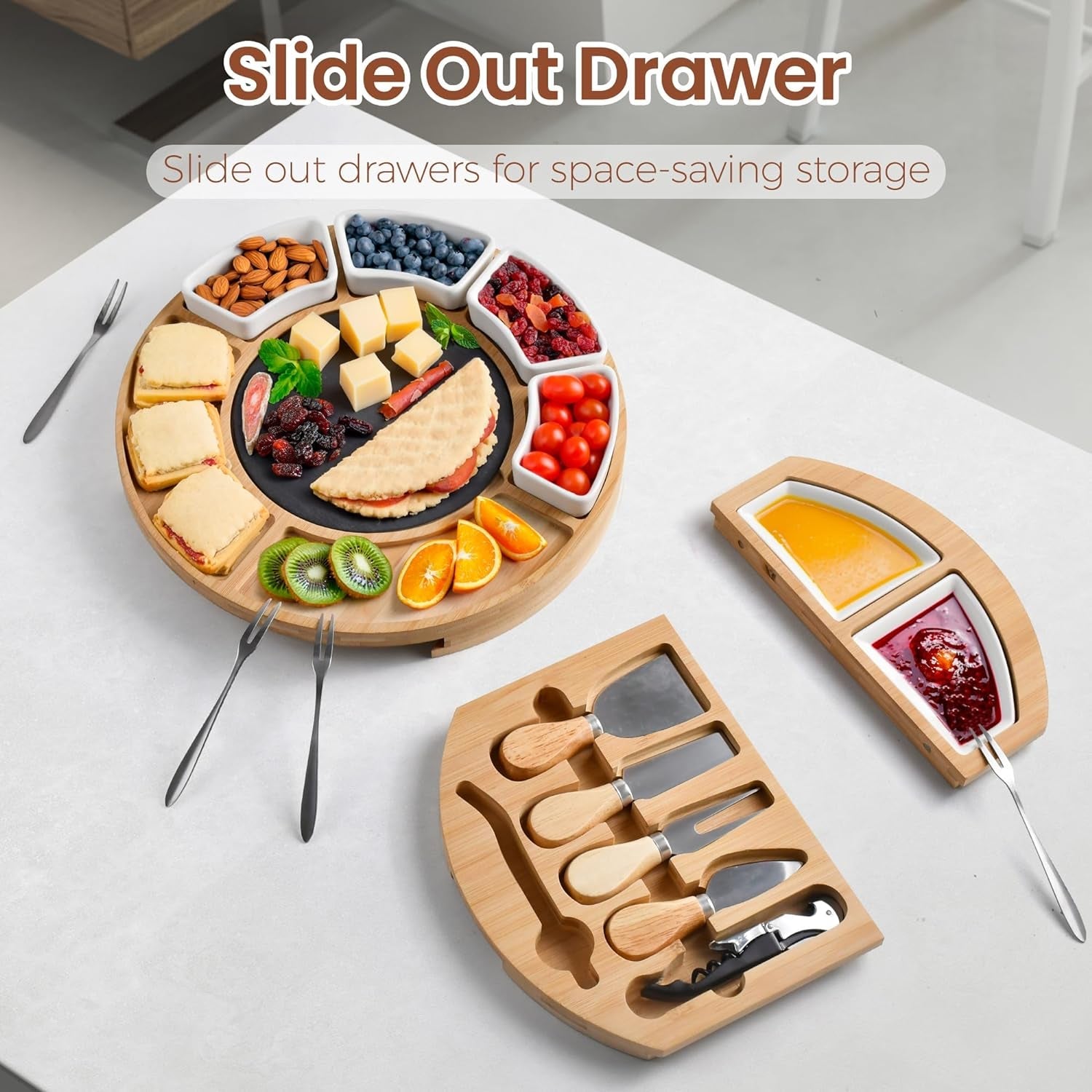 Elegant Bamboo Charcuterie Board Set with Marble Plate - Perfect Housewarming Gift - Nourishment Tapestry