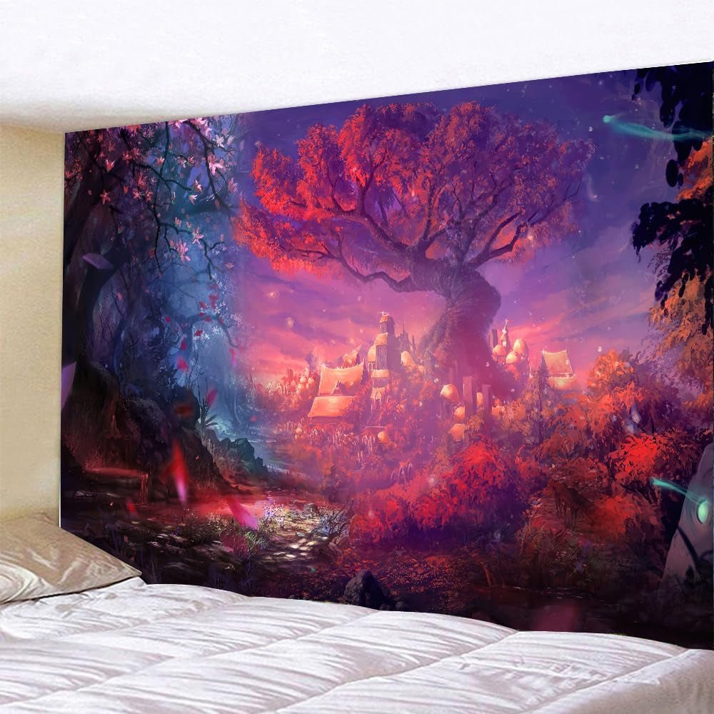 Enchanted Forest Magic Tree Tapestry - Fantasy Jungle Wall Hanging for Aesthetic Home Decor - Shop Now - Nourishment Tapestry