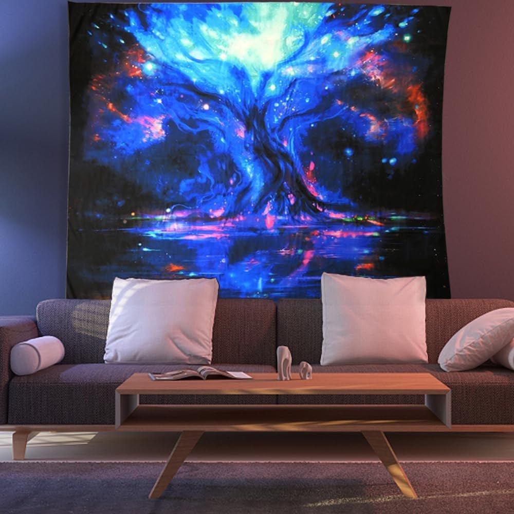 Glowing Tree of Life Blacklight Tapestry - Large Trippy Wall Decor for Bedroom - Buy Online - Nourishment Tapestry