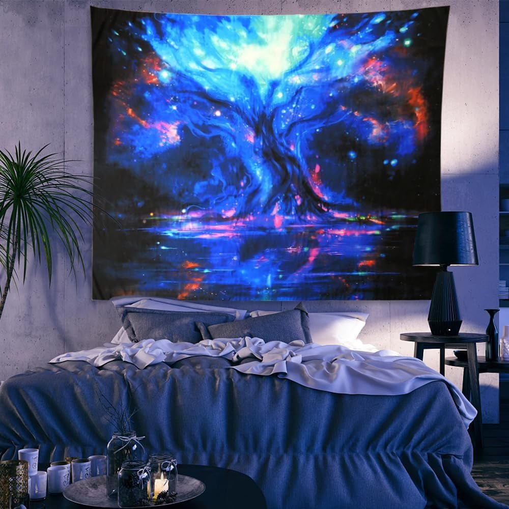 Glowing Tree of Life Blacklight Tapestry - Large Trippy Wall Decor for Bedroom - Buy Online - Nourishment Tapestry