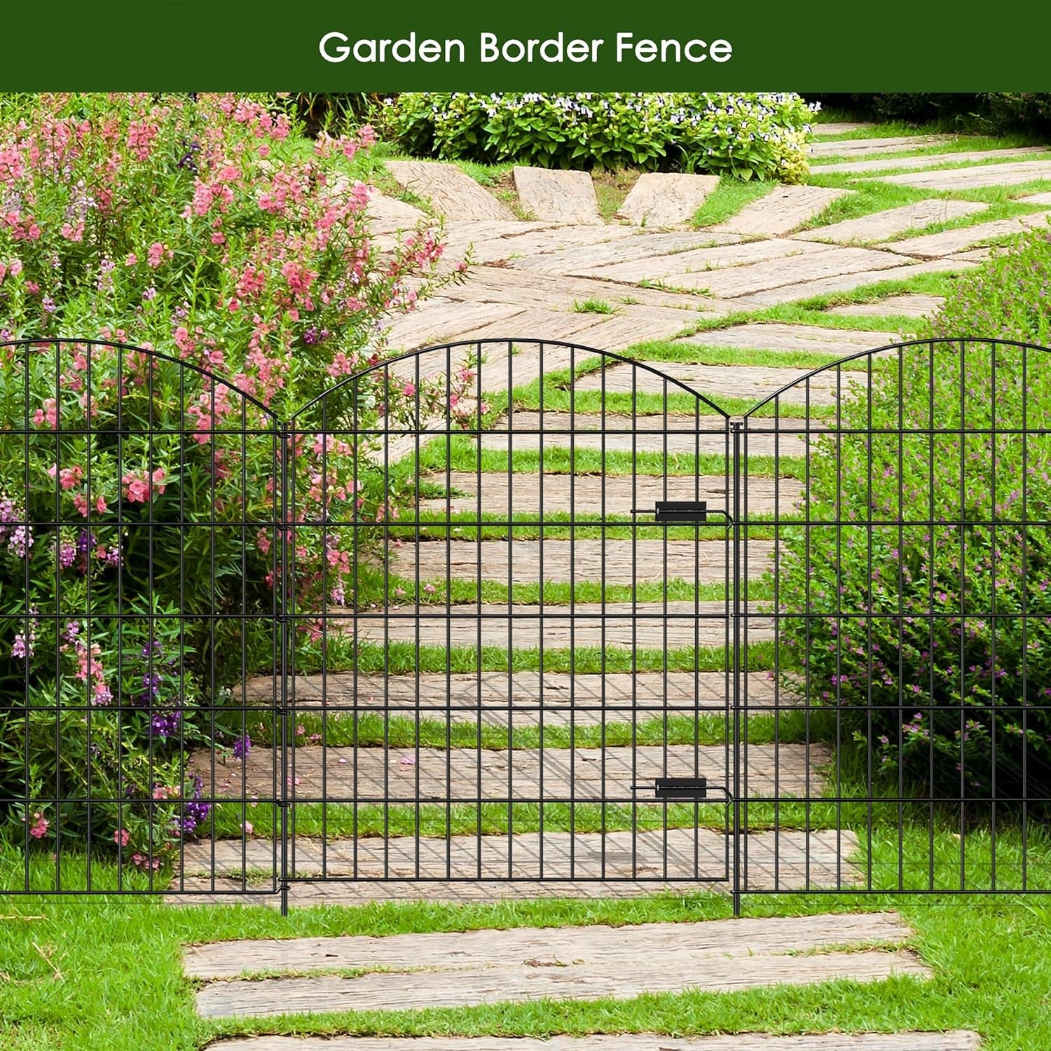 Heavy Duty Metal Garden Gate and Fence Set: 14.75ft Black Outdoor Barrier for Dog, Yard Privacy - Durable Metal Fence and Gate Set for Outdoor Security - Nourishment Tapestry