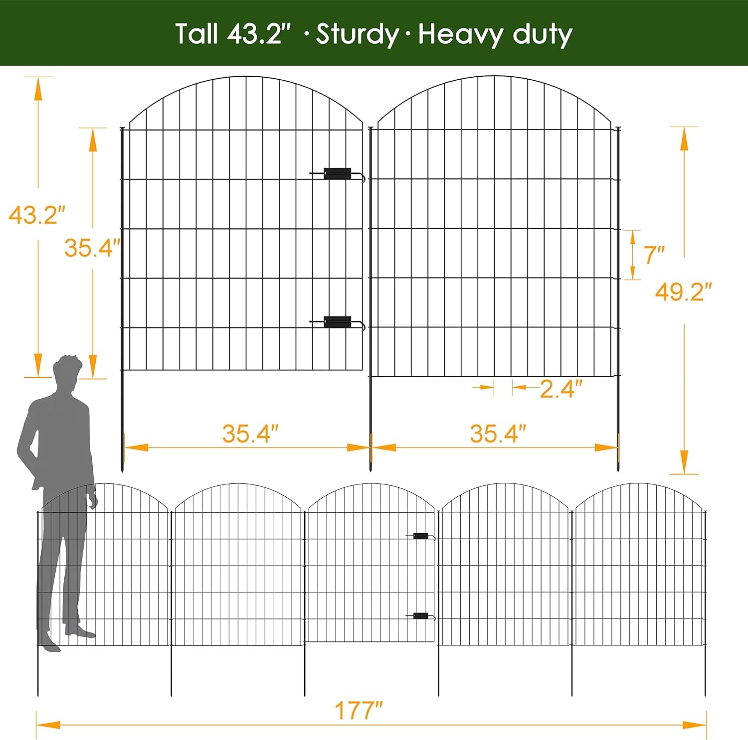 Heavy Duty Metal Garden Gate and Fence Set: 14.75ft Black Outdoor Barrier for Dog, Yard Privacy - Durable Metal Fence and Gate Set for Outdoor Security - Nourishment Tapestry