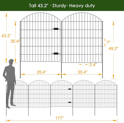 Heavy Duty Metal Garden Gate and Fence Set: 14.75ft Black Outdoor Barrier for Dog, Yard Privacy - Durable Metal Fence and Gate Set for Outdoor Security - Nourishment Tapestry