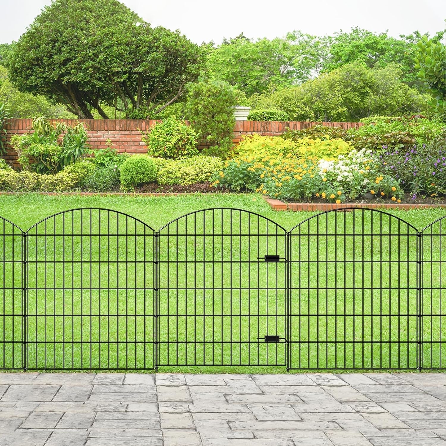 Heavy Duty Metal Garden Gate and Fence Set: 14.75ft Black Outdoor Barrier for Dog, Yard Privacy - Durable Metal Fence and Gate Set for Outdoor Security - Nourishment Tapestry