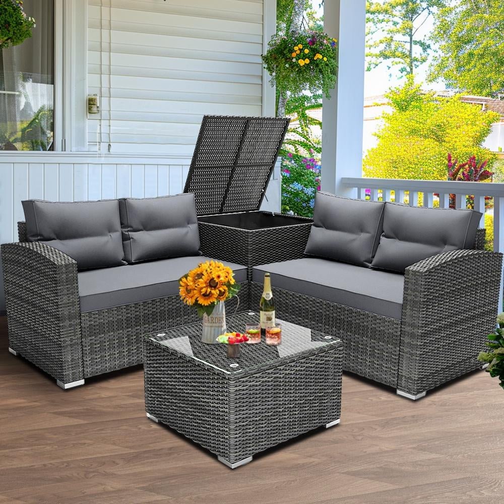 Luxurious 4 - Piece Rattan Patio Set: All - Weather Outdoor Sofa, Cushions, Table & Storage - Ultimate Outdoor Comfort Set - Nourishment Tapestry