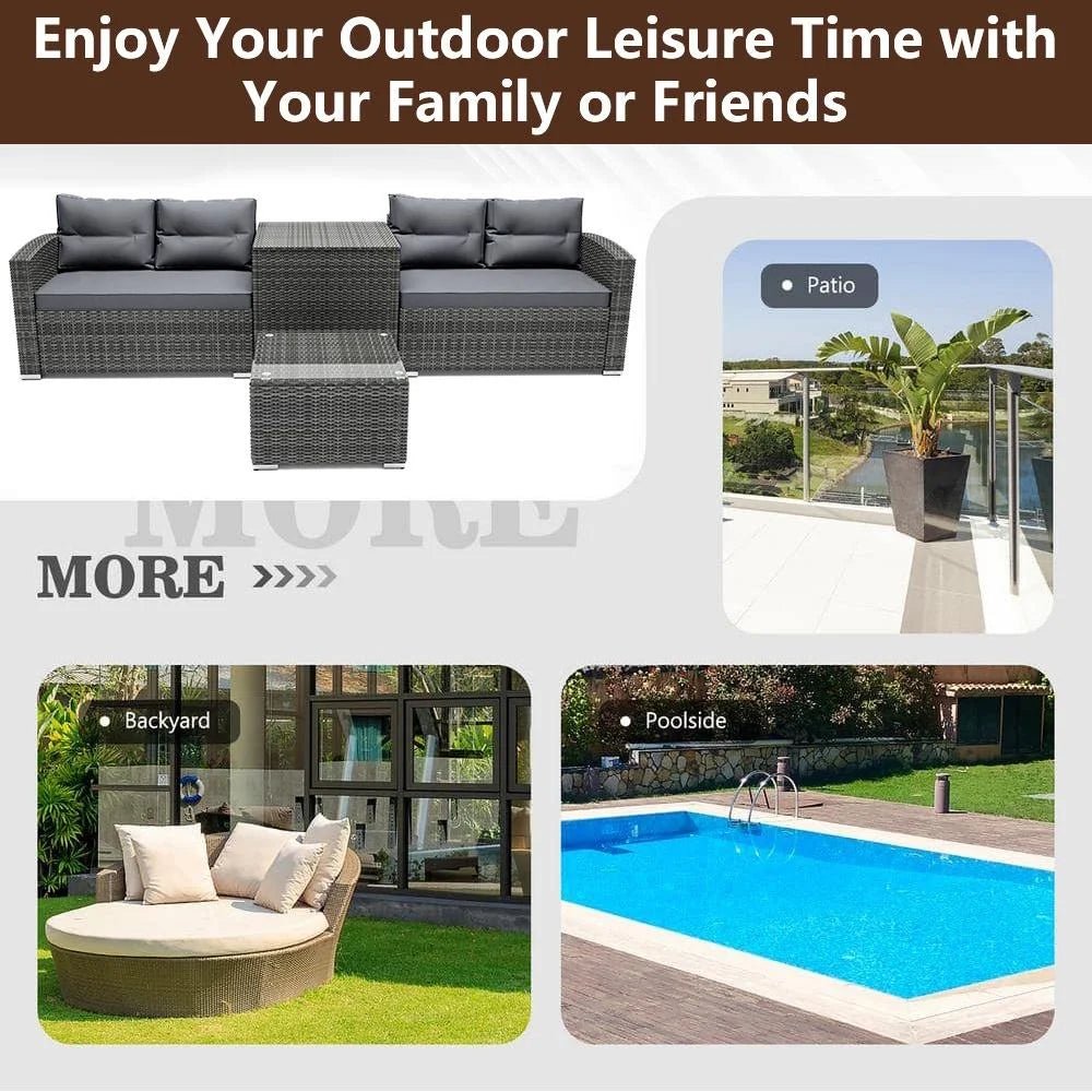 Luxurious 4 - Piece Rattan Patio Set: All - Weather Outdoor Sofa, Cushions, Table & Storage - Ultimate Outdoor Comfort Set - Nourishment Tapestry