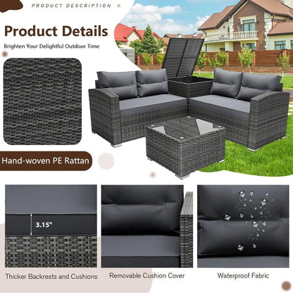 Luxurious 4 - Piece Rattan Patio Set: All - Weather Outdoor Sofa, Cushions, Table & Storage - Ultimate Outdoor Comfort Set - Nourishment Tapestry
