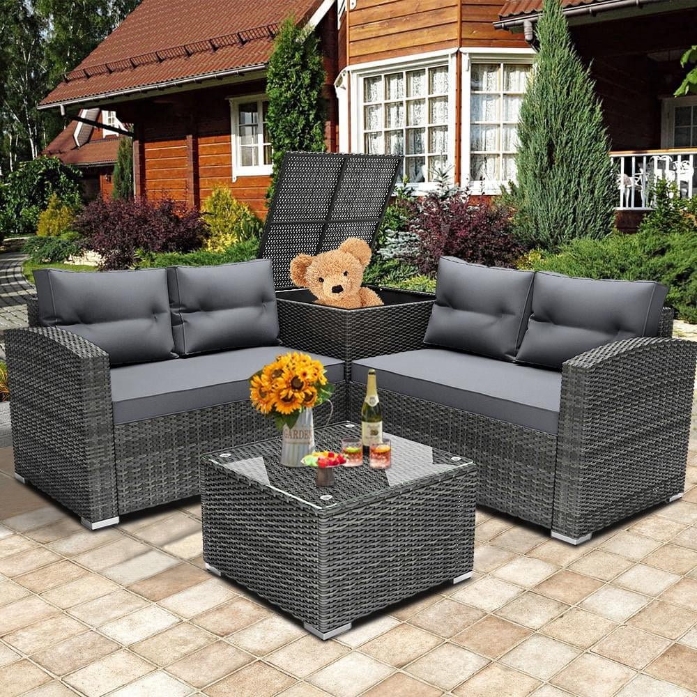 Luxurious 4 - Piece Rattan Patio Set: All - Weather Outdoor Sofa, Cushions, Table & Storage - Ultimate Outdoor Comfort Set - Nourishment Tapestry