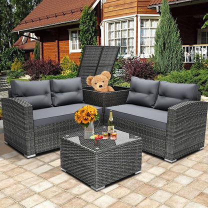 Luxurious 4 - Piece Rattan Patio Set: All - Weather Outdoor Sofa, Cushions, Table & Storage - Ultimate Outdoor Comfort Set - Nourishment Tapestry