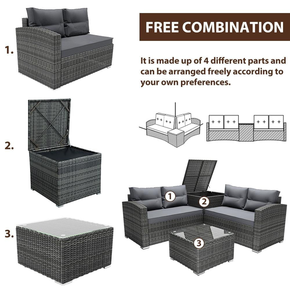Luxurious 4 - Piece Rattan Patio Set: All - Weather Outdoor Sofa, Cushions, Table & Storage - Ultimate Outdoor Comfort Set - Nourishment Tapestry