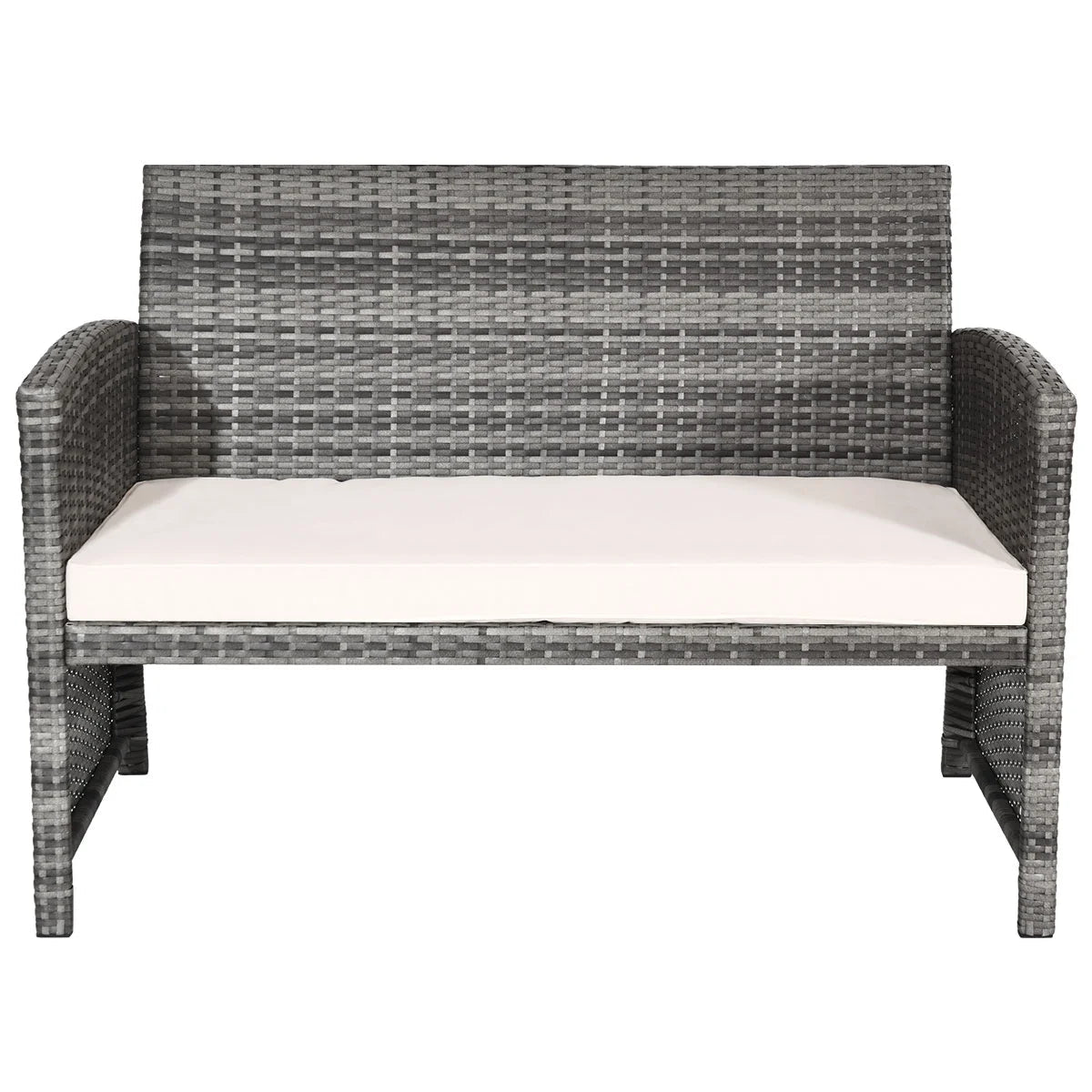 Luxurious 4 - Piece Rattan Patio Set: Beige Cushioned Sofa & Glass Table for Outdoor Oasis - Shop Now - Nourishment Tapestry