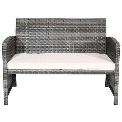 Luxurious 4 - Piece Rattan Patio Set: Beige Cushioned Sofa & Glass Table for Outdoor Oasis - Shop Now - Nourishment Tapestry