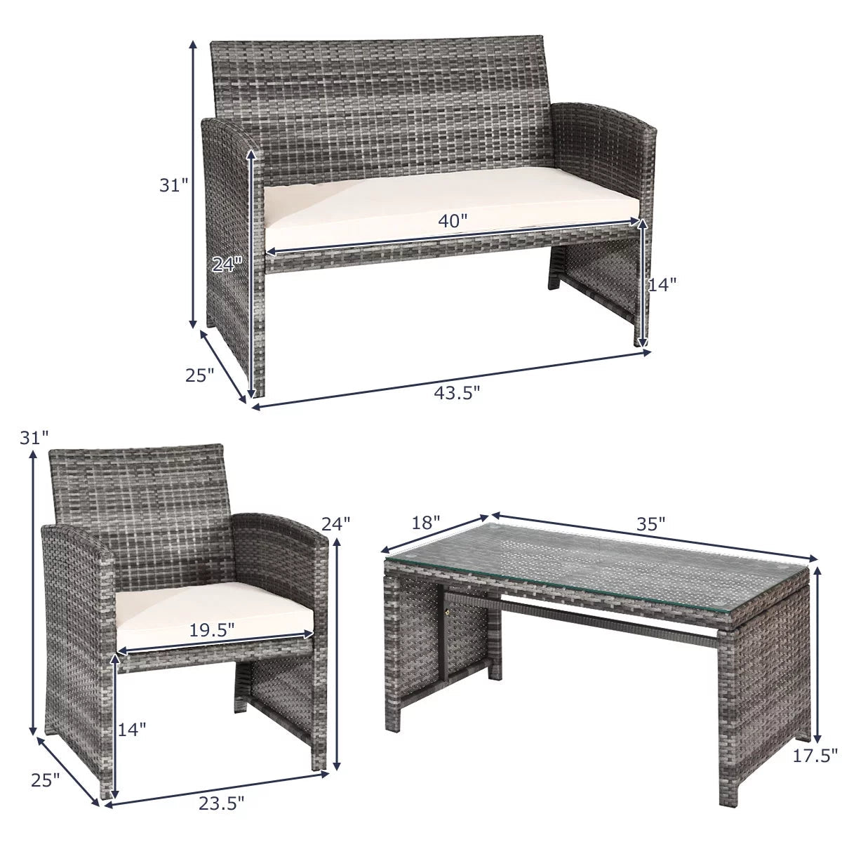 Luxurious 4 - Piece Rattan Patio Set: Beige Cushioned Sofa & Glass Table for Outdoor Oasis - Shop Now - Nourishment Tapestry