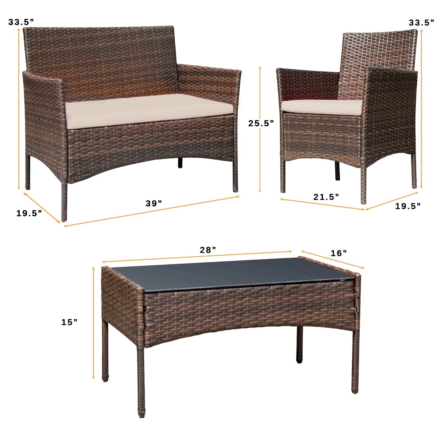 Luxurious 4 - Piece Rattan Patio Set with Cushioned Comfort and Elegant Glass Table - Nourishment Tapestry