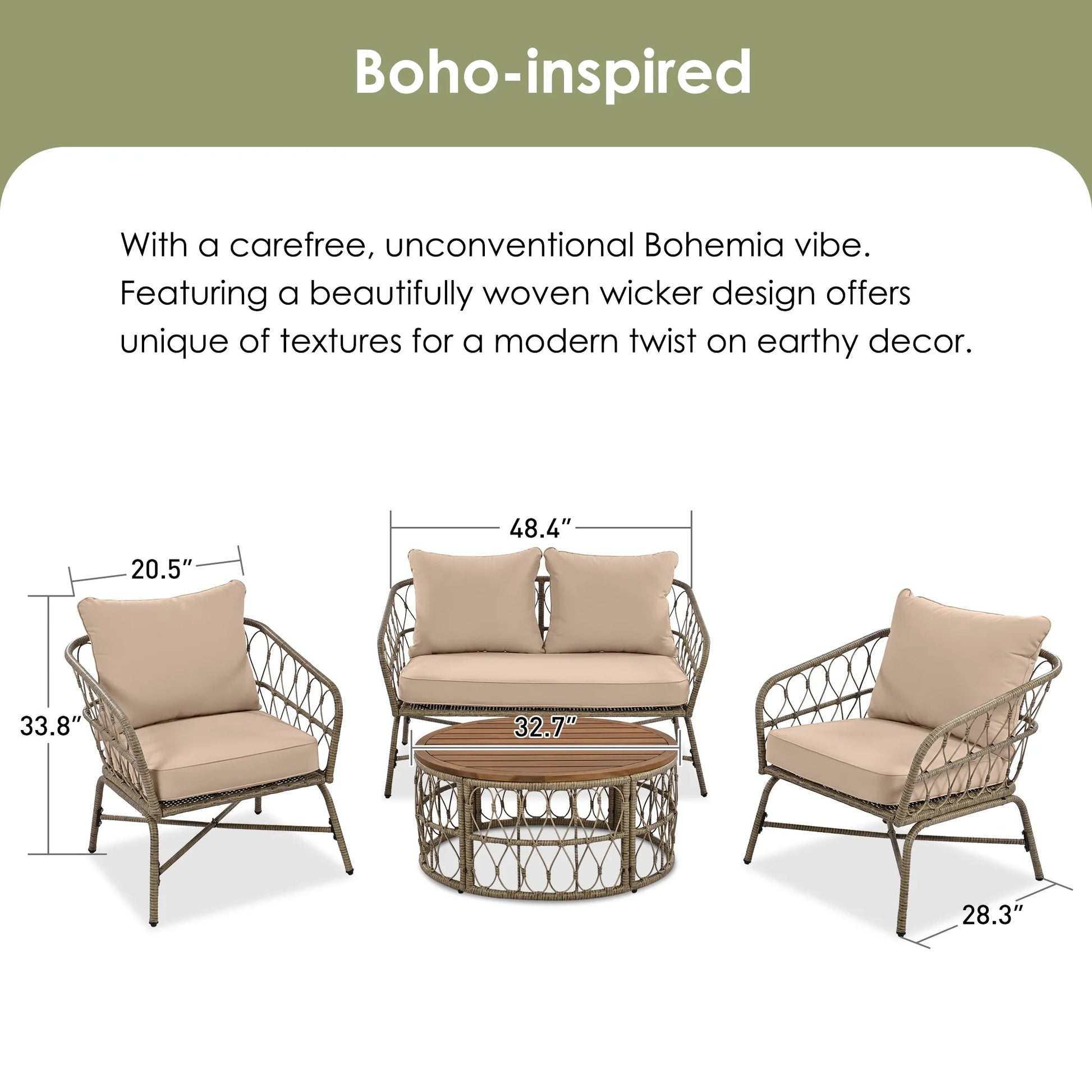 Luxurious 4 - Piece Wicker Patio Set: Blue Sofa & Table for Outdoor Relaxation - Nourishment Tapestry