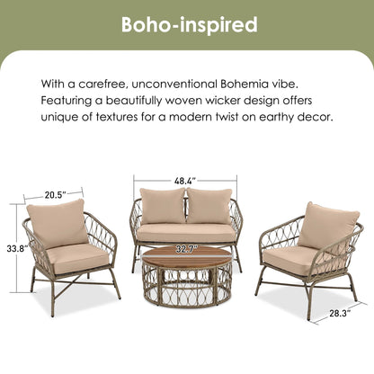 Luxurious 4 - Piece Wicker Patio Set: Blue Sofa & Table for Outdoor Relaxation - Nourishment Tapestry