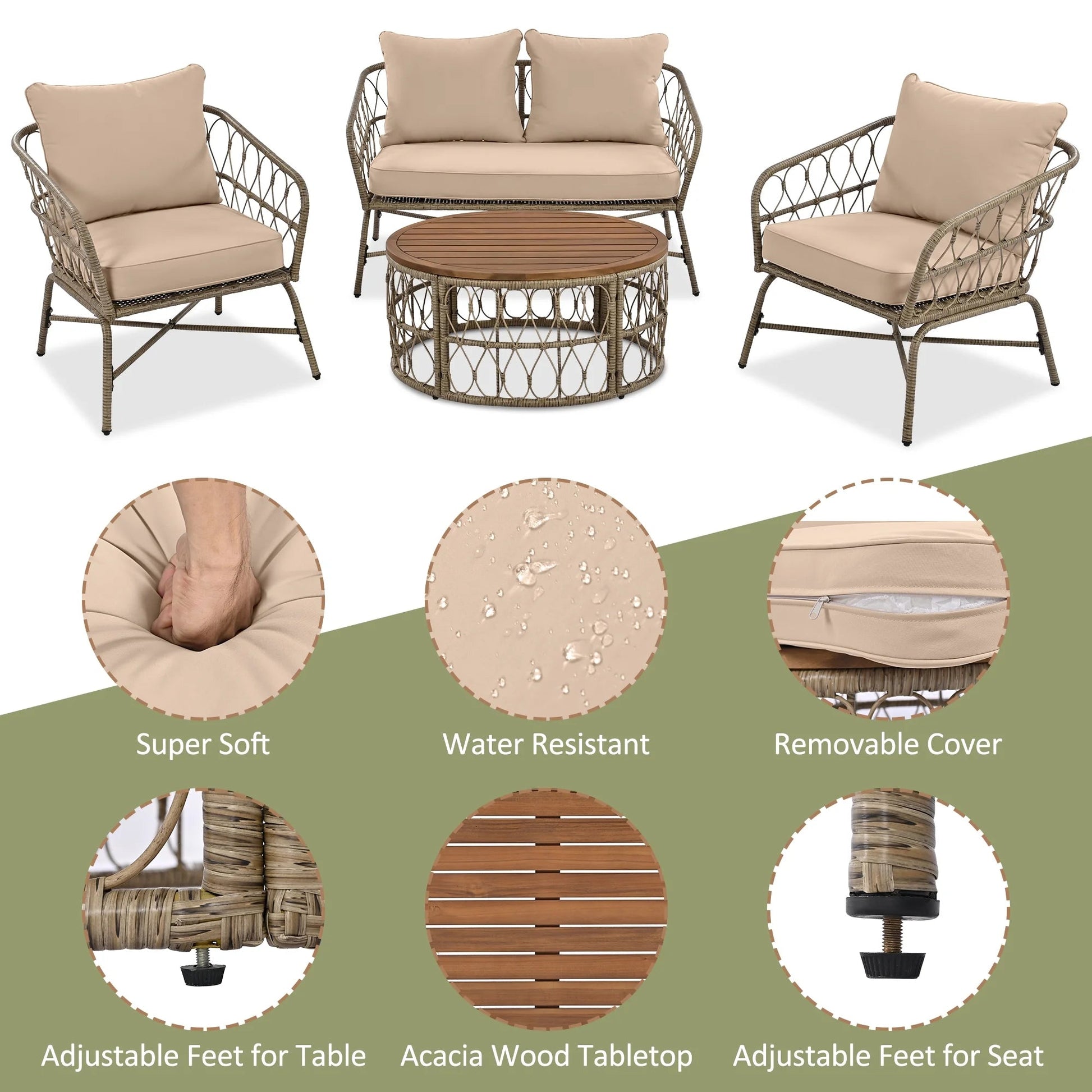 Luxurious 4 - Piece Wicker Patio Set: Blue Sofa & Table for Outdoor Relaxation - Nourishment Tapestry