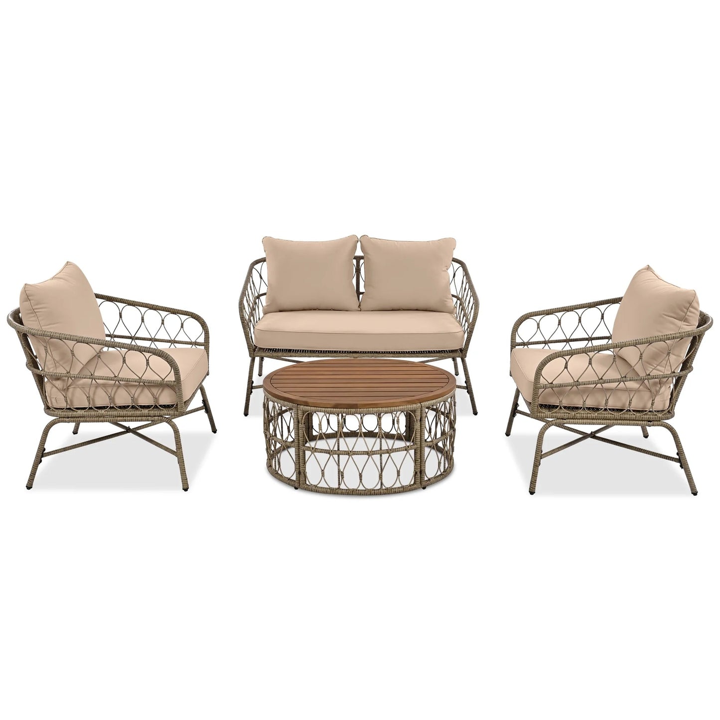 Luxurious 4 - Piece Wicker Patio Set: Blue Sofa & Table for Outdoor Relaxation - Nourishment Tapestry