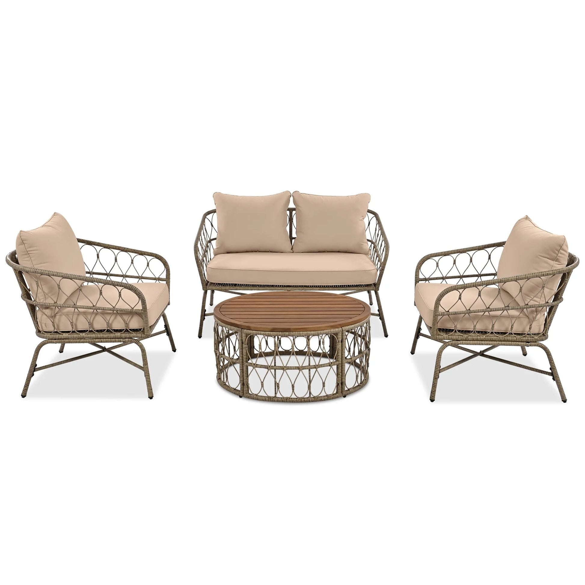 Luxurious 4 - Piece Wicker Patio Set: Blue Sofa & Table for Outdoor Relaxation - Nourishment Tapestry