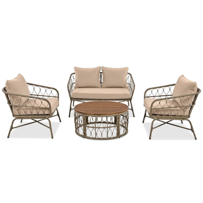 Luxurious 4 - Piece Wicker Patio Set: Blue Sofa & Table for Outdoor Relaxation - Nourishment Tapestry