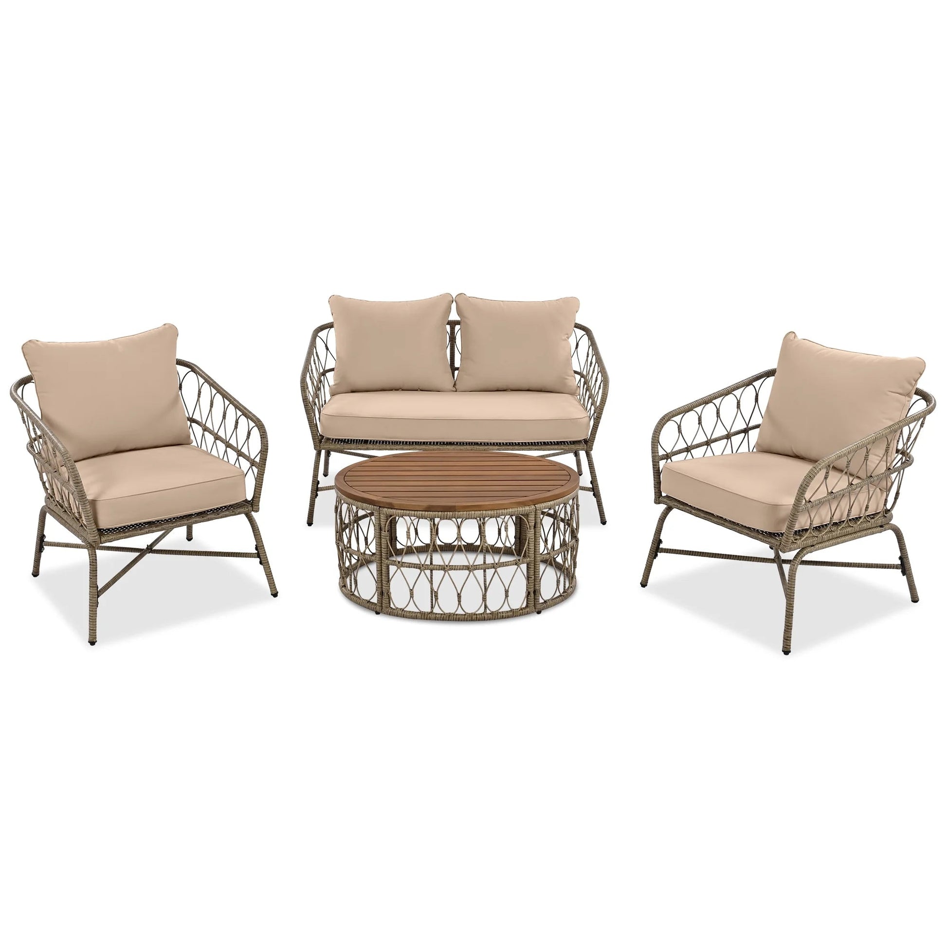 Luxurious 4 - Piece Wicker Patio Set: Blue Sofa & Table for Outdoor Relaxation - Nourishment Tapestry