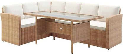 Luxurious 6 - Seater Rattan Garden Dining Set with All - Weather Comfort and Beige Cushions - Nourishment Tapestry
