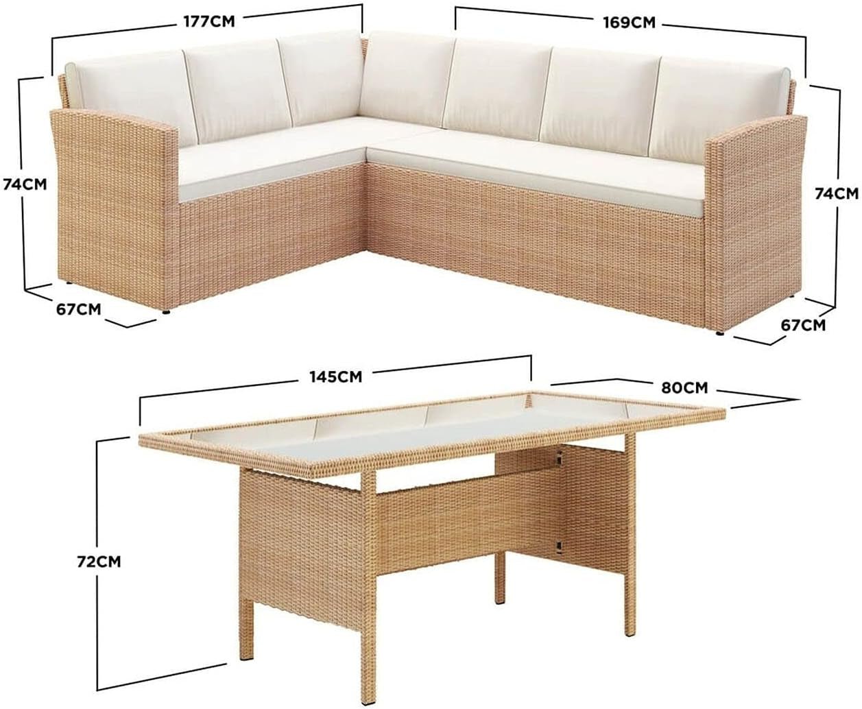 Luxurious 6 - Seater Rattan Garden Dining Set with All - Weather Comfort and Beige Cushions - Nourishment Tapestry