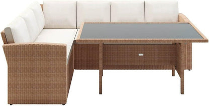Luxurious 6 - Seater Rattan Garden Dining Set with All - Weather Comfort and Beige Cushions - Nourishment Tapestry