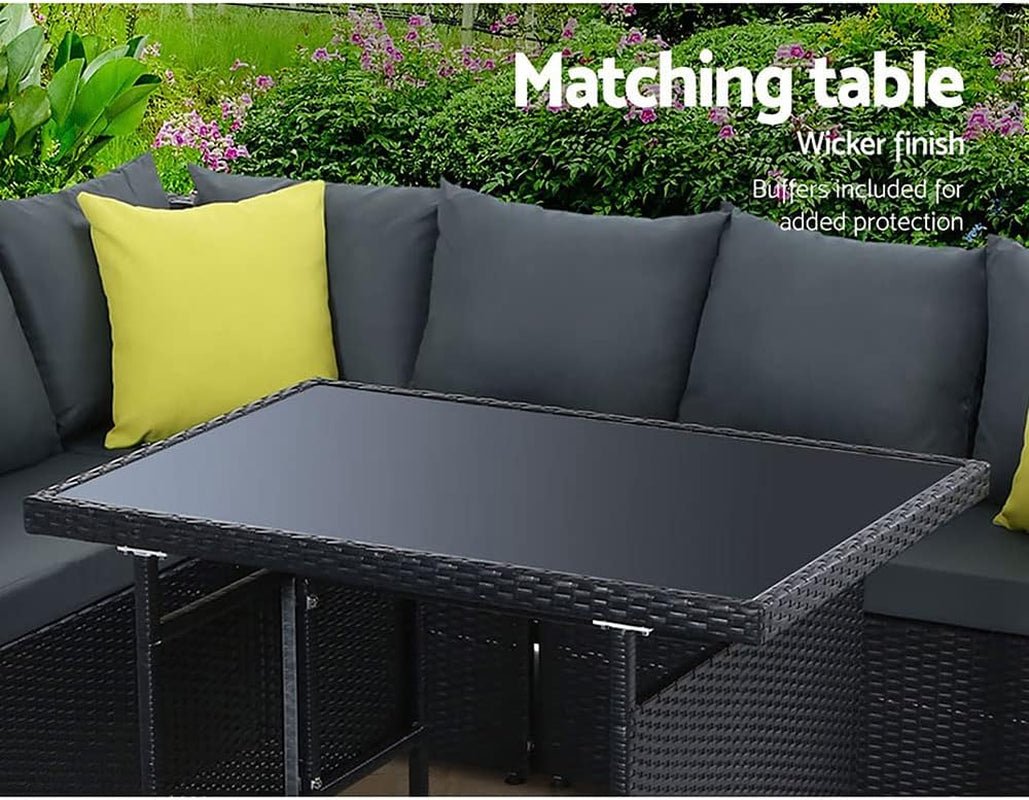 Luxurious 8 - Seater Rattan Wicker Patio Set with Cushions & Ottoman: Weather - Resistant Dining Furniture - Nourishment Tapestry