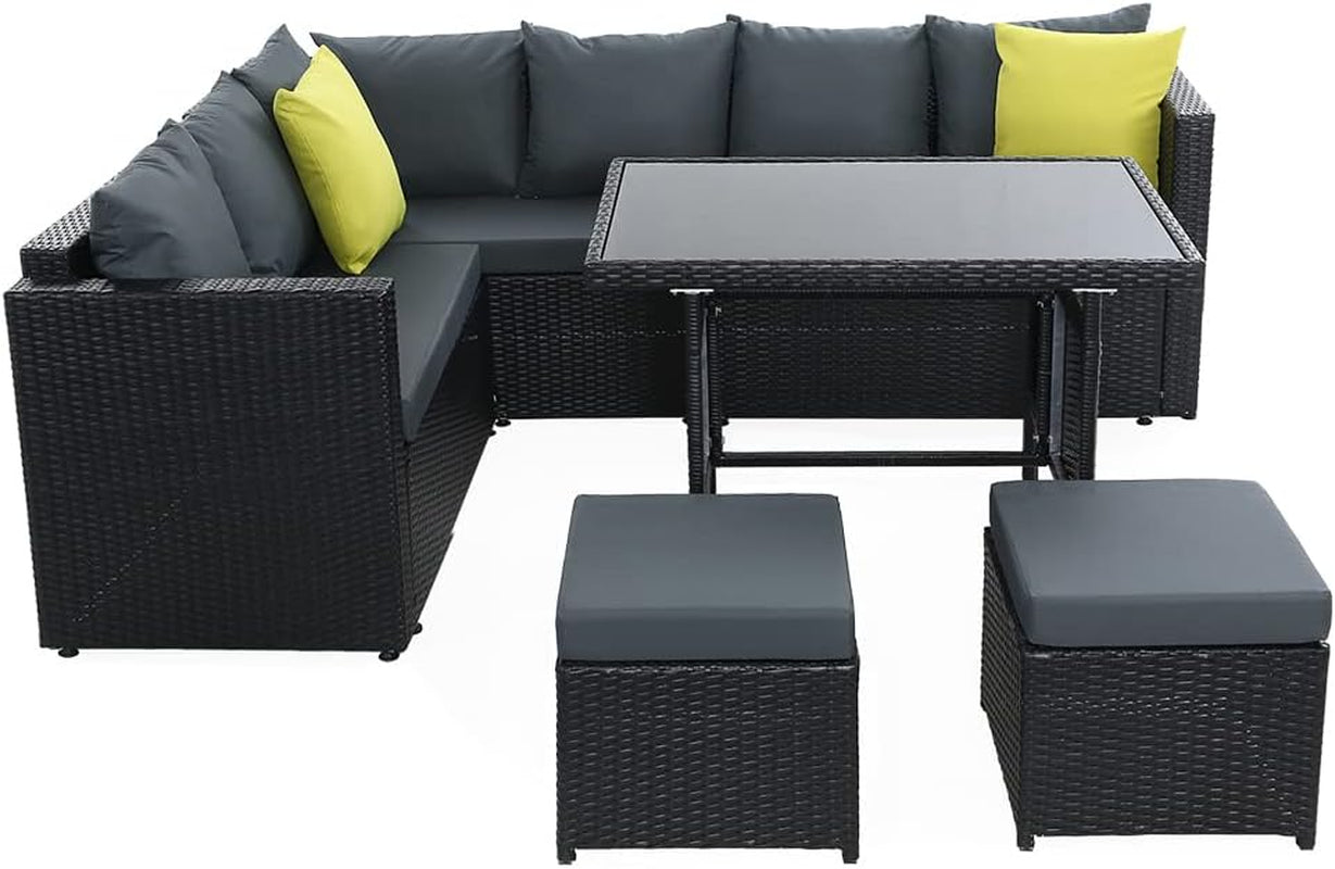 Luxurious 8 - Seater Rattan Wicker Patio Set with Cushions & Ottoman: Weather - Resistant Dining Furniture - Nourishment Tapestry