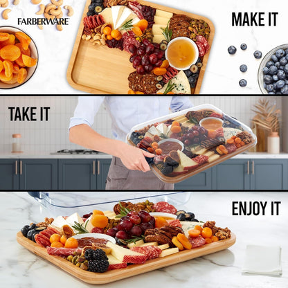 Luxurious Bamboo Charcuterie Board Set: Elegant 11x14" Serving Tray with Lid - Nourishment Tapestry