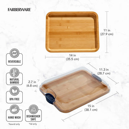 Luxurious Bamboo Charcuterie Board Set: Elegant 11x14" Serving Tray with Lid - Nourishment Tapestry